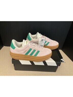 New! Womens Adidas VL Court Bold Clear Pink/Court Green Platform Shoes. Size 5.